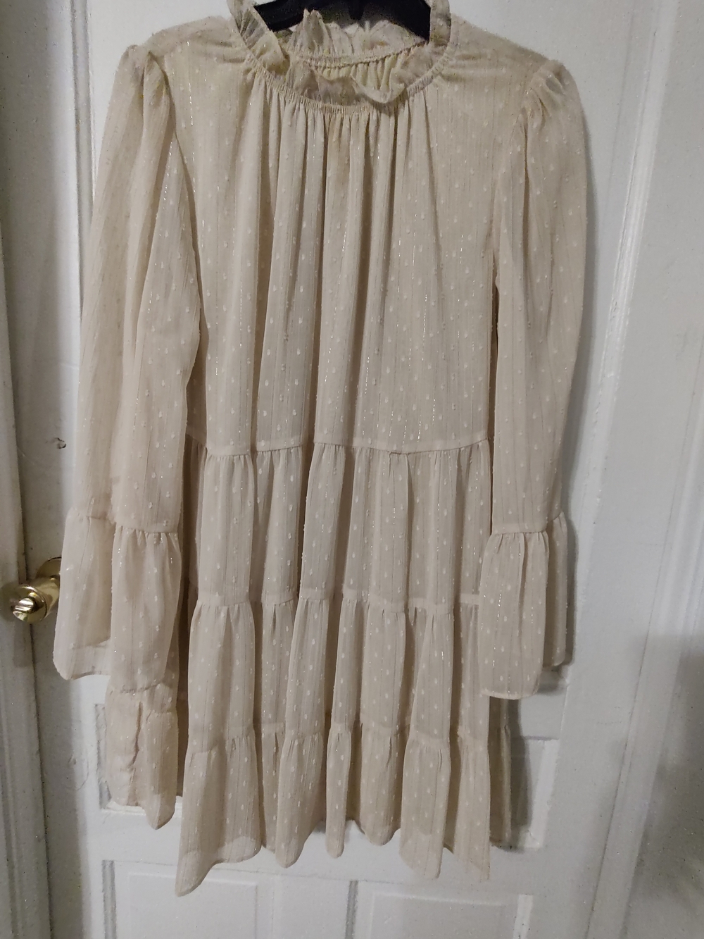 Emma & Michele Cream Tiered Long-Sleeve Ruffle Dress